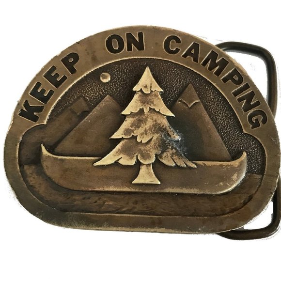 Keep on Camping Belt Buckle Earth Nature 70s Tree